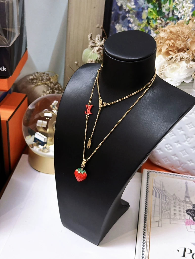 Louis Vuitton red strawberry gold necklace