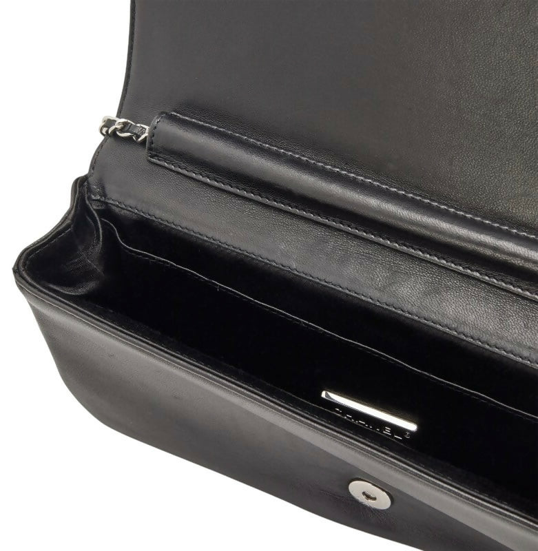 Rare Chanel 2011 Lambskin Black Butterfly Ornament Clutch Crossbody Flap Bag