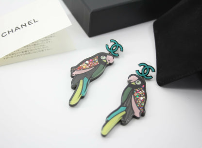 Chanel 17C Resin Cruise Collection Parrot-Motif Stud Earrings