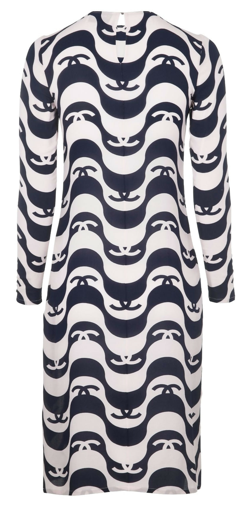 Epic Chanel 21P Ivory & Black CC Wave Silk Midi Dress FR 42