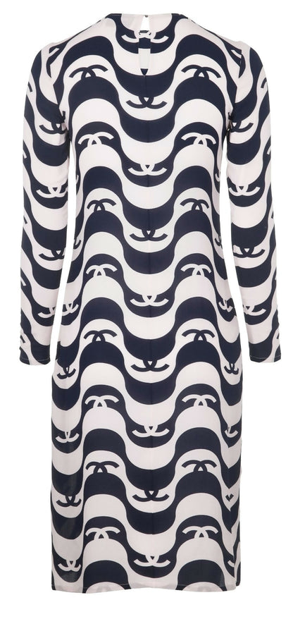 Epic Chanel 21P Ivory & Black CC Wave Silk Midi Dress FR 42