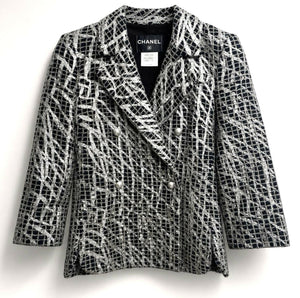 Chanel 12P Double Breasted Silver Metallic Graffiti Black jacket