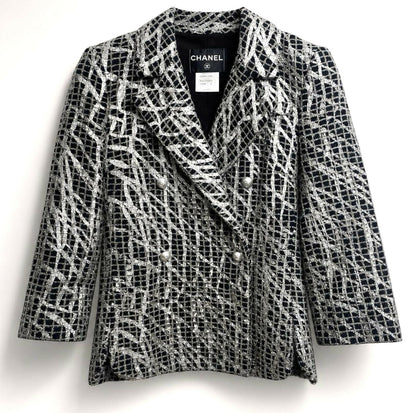 Chanel 12P Double Breasted Silver Metallic Graffiti Black jacket
