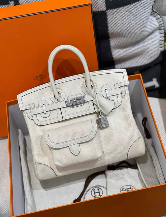 Hermès Hermes birkin 25 cream white cargo U stamp - 25 Tote Bag - Secondhand luxury from Wararni