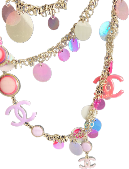 Chanel 04S Ultra Rare Statement DOUBLE XL Hot Pink Lavender Neon CC Necklace Belt