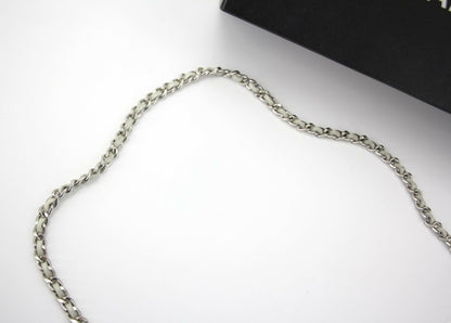 Chanel Vintage 09C Leather-threaded Metal Olive Green and Silver Waist Chain L91