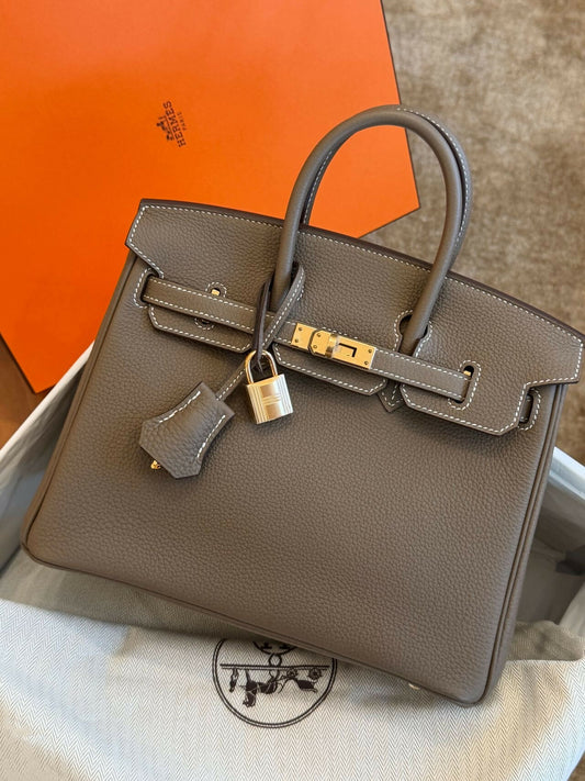 Hermès Birkin 25 Étoupe Togo Leather with Gold Hardware B Stamp