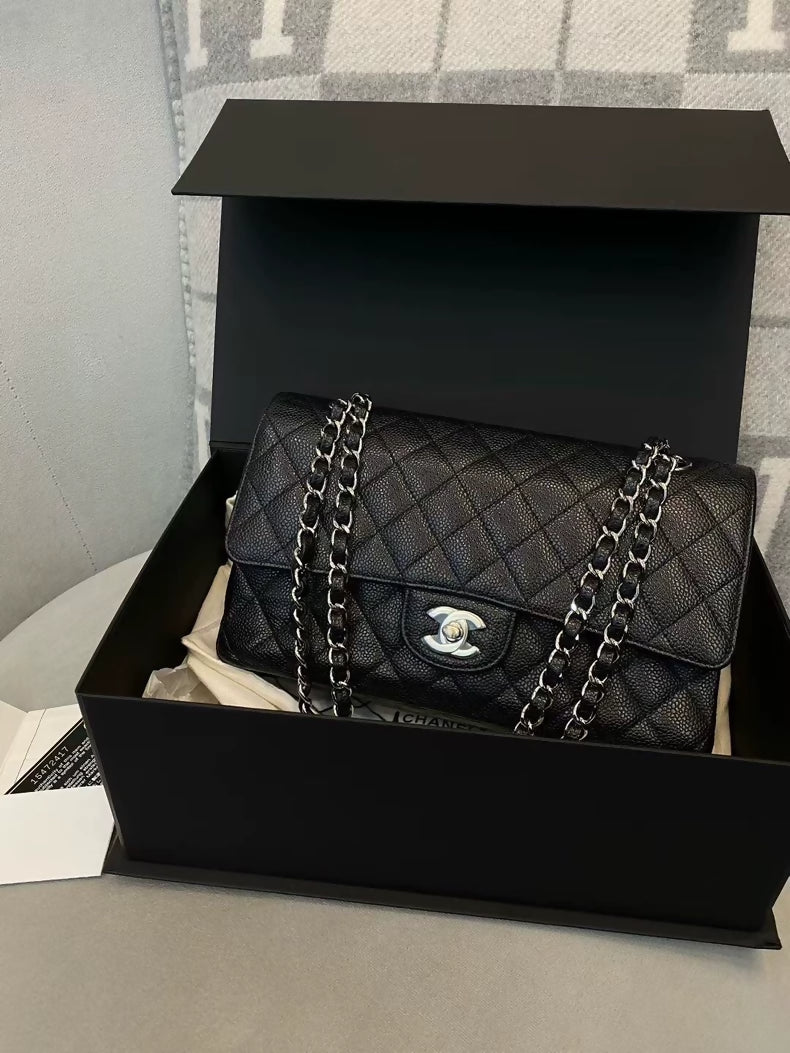 Chanel CF Black Lychee leather Medium Size