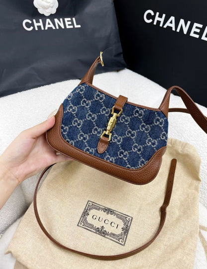 GUCCI Gucci blue denim and leather Jackie1961 mini bag - Mini Mini Bag - Used fashion item from Wararni