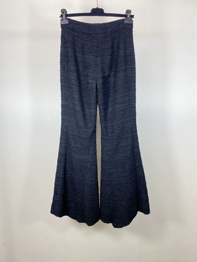 Chanel blue and gold woven flared wide-leg trousers
