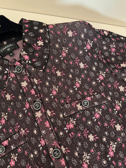 Chanel 24B Burgundy Floral Knit Cardigan