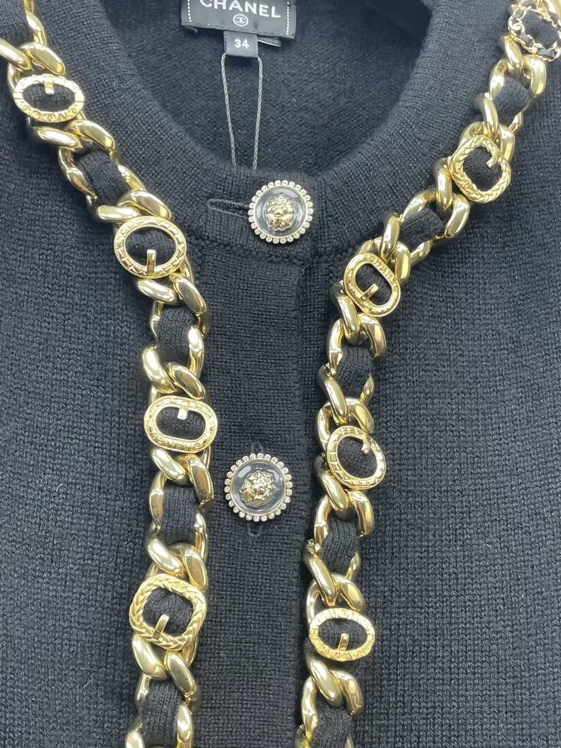 Chanel 24A Black and Gold Chain Knit Vest