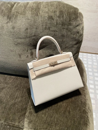 Hermes Kelly 25 CP10 White Epsom leather Light Gold Hardware
