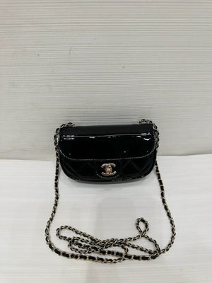 Chanel 25P black patent leather chain mini shoulder bag