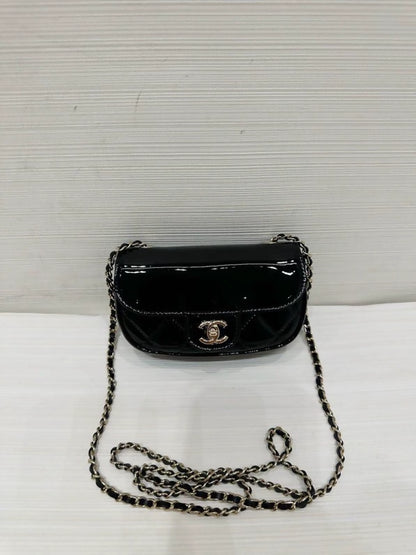 Chanel 25P black patent leather chain mini shoulder bag