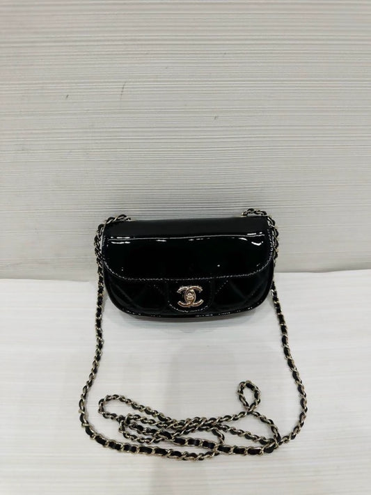 Chanel 25P black patent leather chain mini shoulder bag