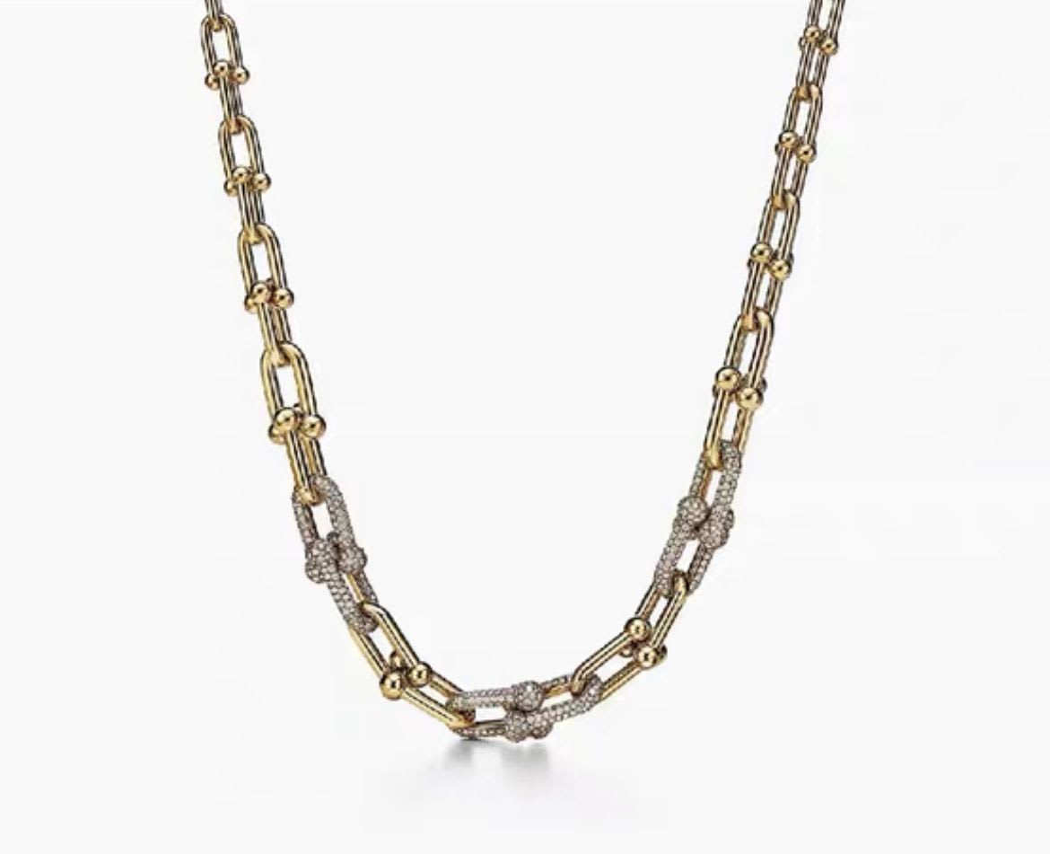 Tiffany HardWear series gradient chain necklace gold diamonds