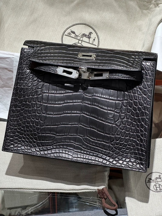Hermes Kelly Danse black matte crocodile palladium hardware