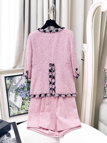 Chanel 07P Pink Tweed dress and jacket set