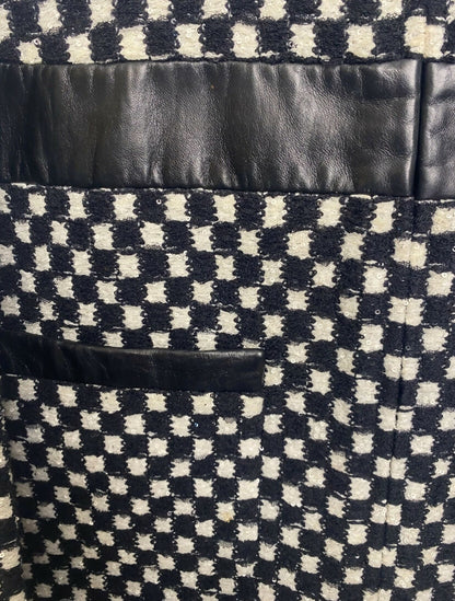 Chanel 17B Metropolitan Checker Sequin Leather Trim Zip Up Jacket FR 42