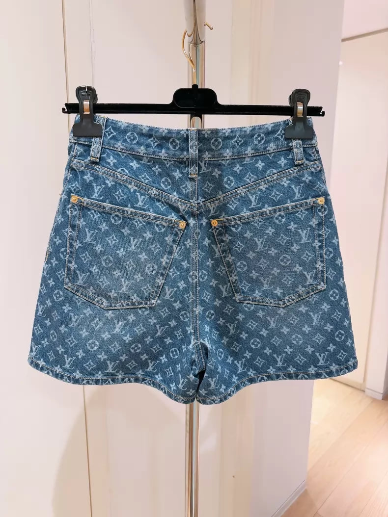 Louis Vuitton LV monogram logo print denim shorts