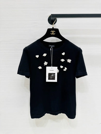 Chanel 25B multi-element logo black short-sleeved T-shirt, F34,