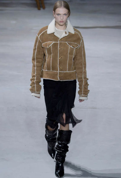 Saint Laurent catwalk camel sheepskin fur coat