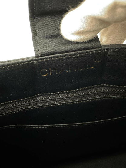 Chanel Vintage Satin and Rhinestone Shiny Black Shoulder Bag