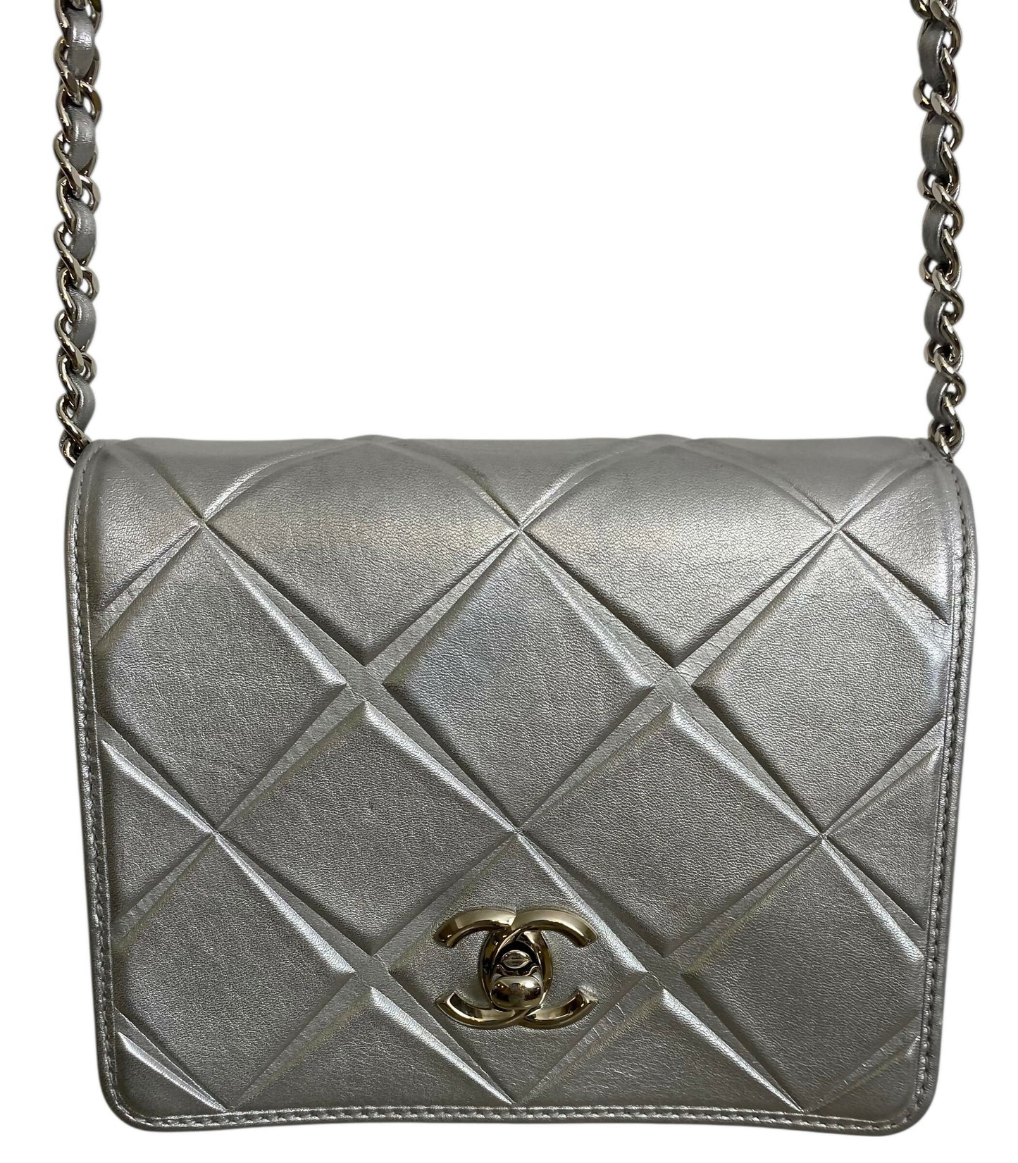 Chanel Airlines 16P Mini Propellor Metallic Calfskin Silver Flap Bag