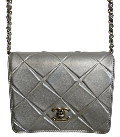 Chanel Airlines 16P Mini Propellor Metallic Calfskin Silver Flap Bag