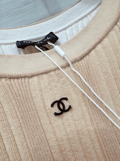 Chanel Coco Beach Classic Striped Knit Vest, size F34 beige