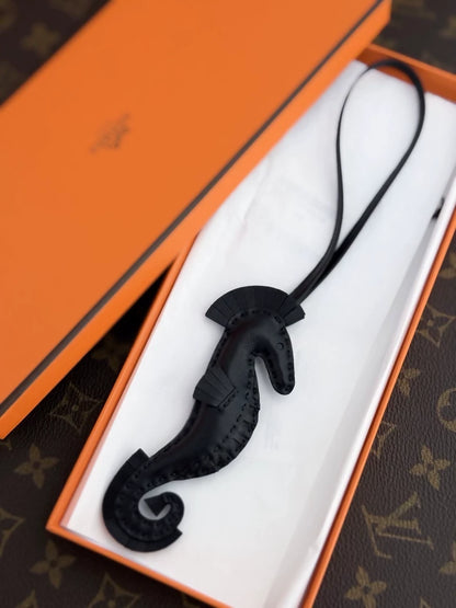 Black Milo Lambskin Seahorse Charm