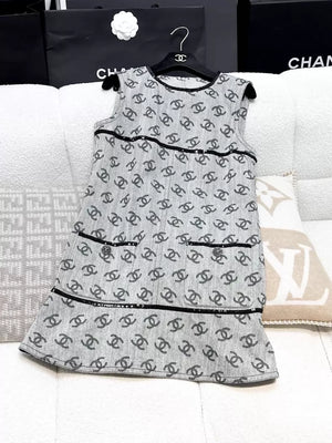 Chanel 22S grey denim CC dress