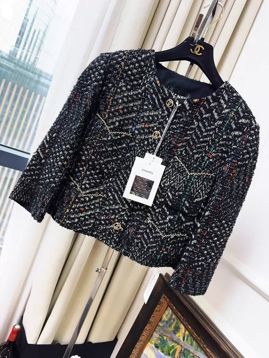 Chanel 23b black tweed jacket w