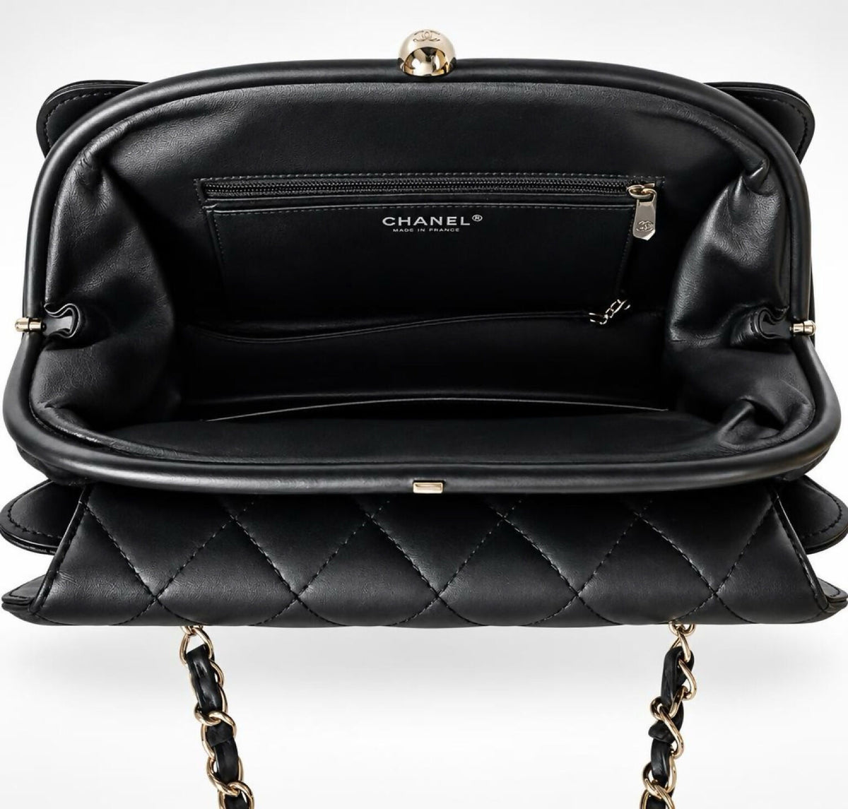 Rare Chanel Classic Black CC Kisslock Lambskin Frame Compartment Timeless Bag