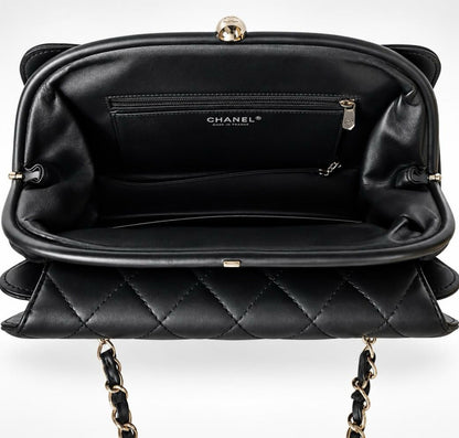 Rare Chanel Classic Black CC Kisslock Lambskin Frame Compartment Timeless Bag