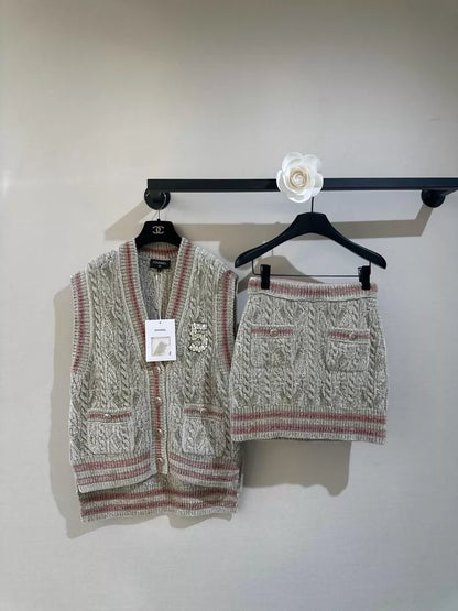 Chanel 22B velvet V-neck knit vest + Skirt