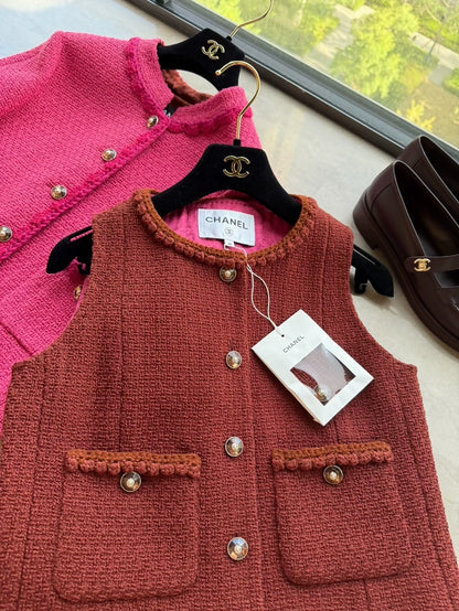 Chanel 24A burgundy tweed vest