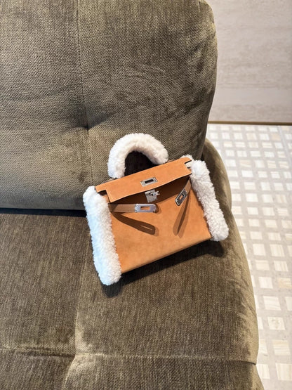 Hermès Kelly Mini Teddy Plush Shearling Chamois/Ecru/Alezan Palladium Hardware