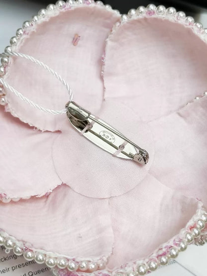 Chanel 25P pink tweed pearl camellia brooch
