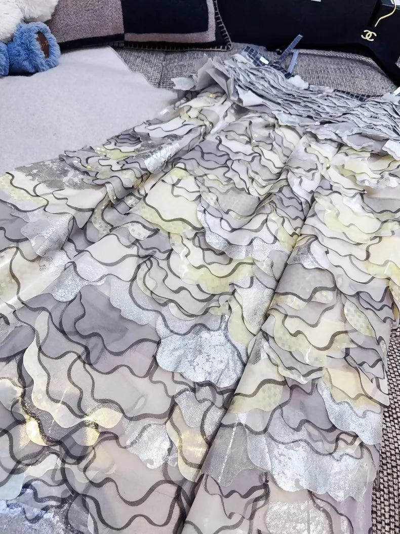 Chanel 16C silver-white gradient lace dress