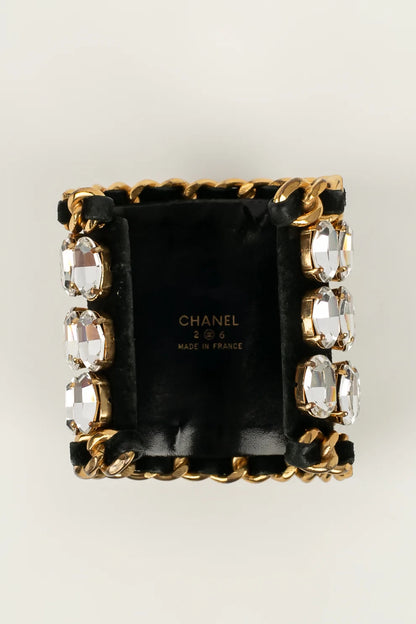 Chanel Oversized Crystal and Leather Cuff Bracelet, Fall–Winter 1991/92