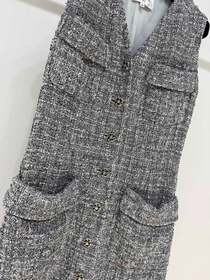 Chanel 24P grey Long Tweed dress