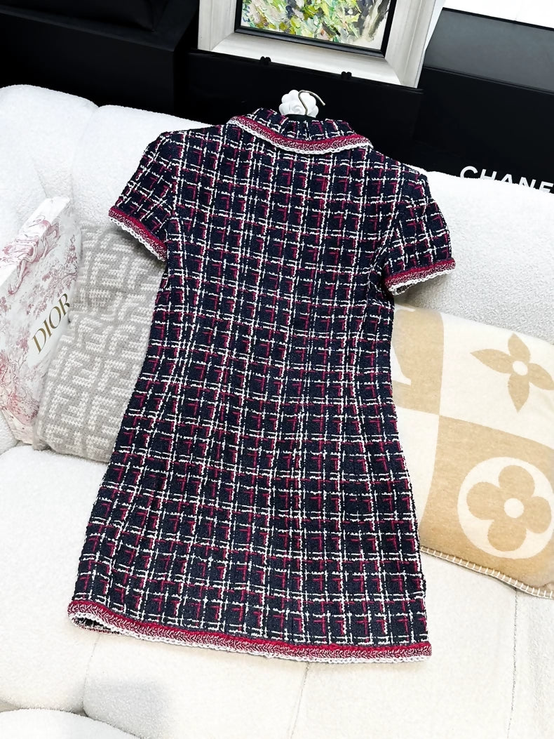 Chanel 20s red and blue check dress
