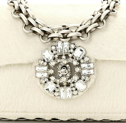 Ultra Rare Chanel 08A Huge Swarovski CC White Pony Classic Medium Flap Bag