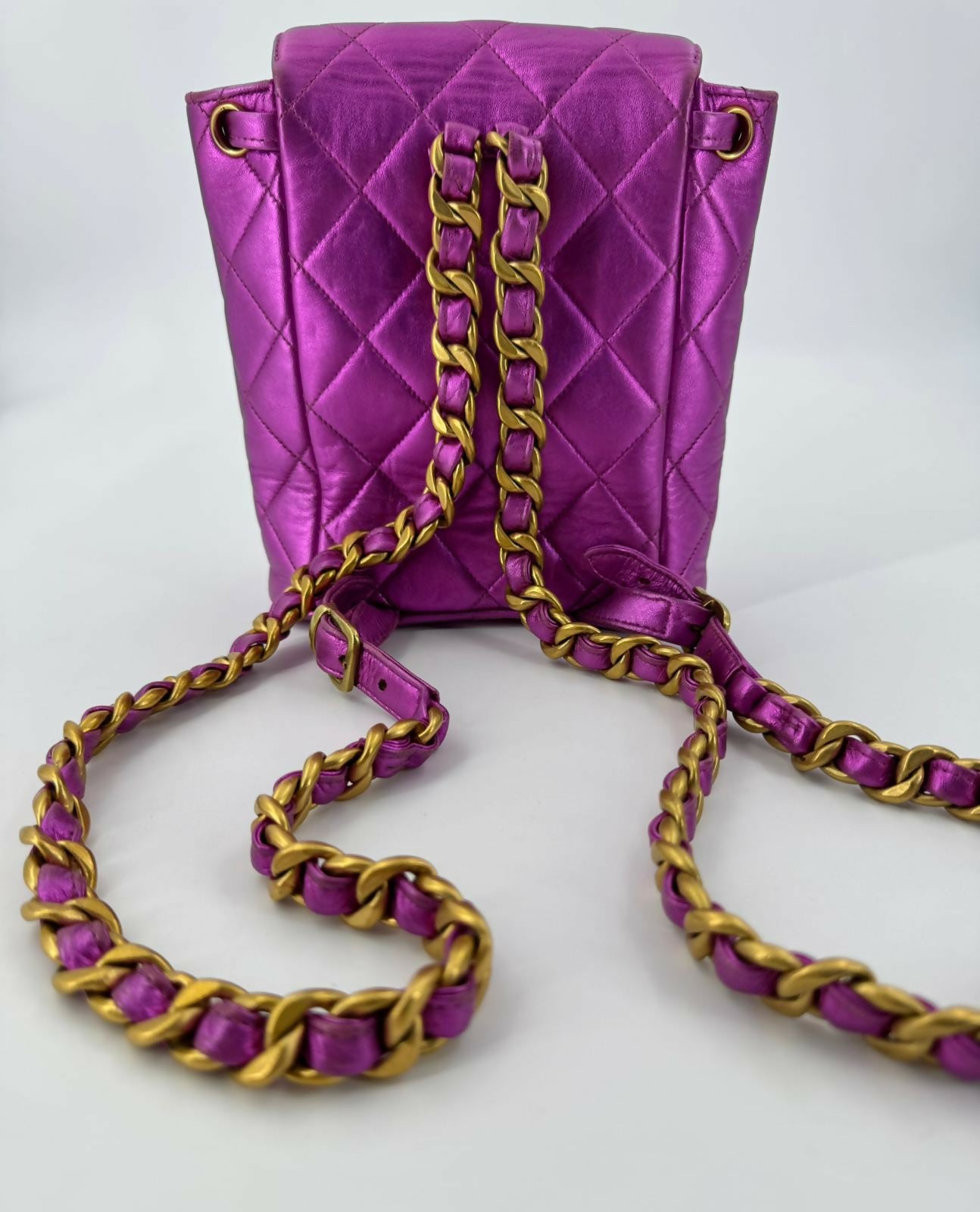 Chanel Vintage 94-96 Lambskin Leather Pink Quilted CC Hardware Mini Duma Backpack