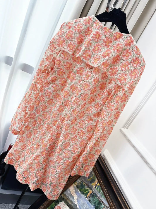 Chanel 25P Orange Camellia Lace All-over CC Cardigan