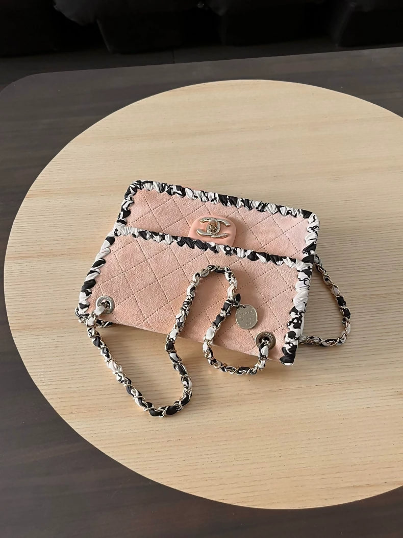 Chanel 22c light Pink with black and white lace trimSquare flap bag
