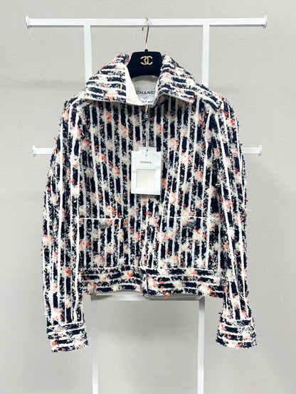 Chanel 19N black 
white denim tweed jacket