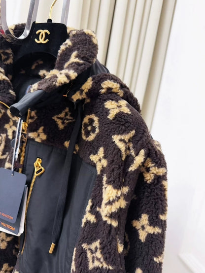 Louis Vuitton SS24 brown all-over logo monogram teddy bear down jacket